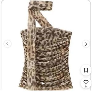 Zara Animal Print Asymmetrical Crop Top - Brown and Tan